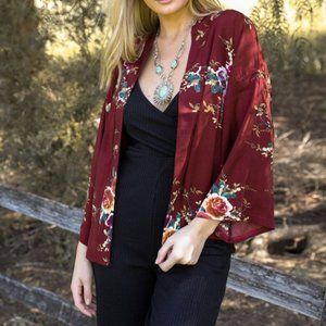Wine Lush Rose Kimono Cardigan